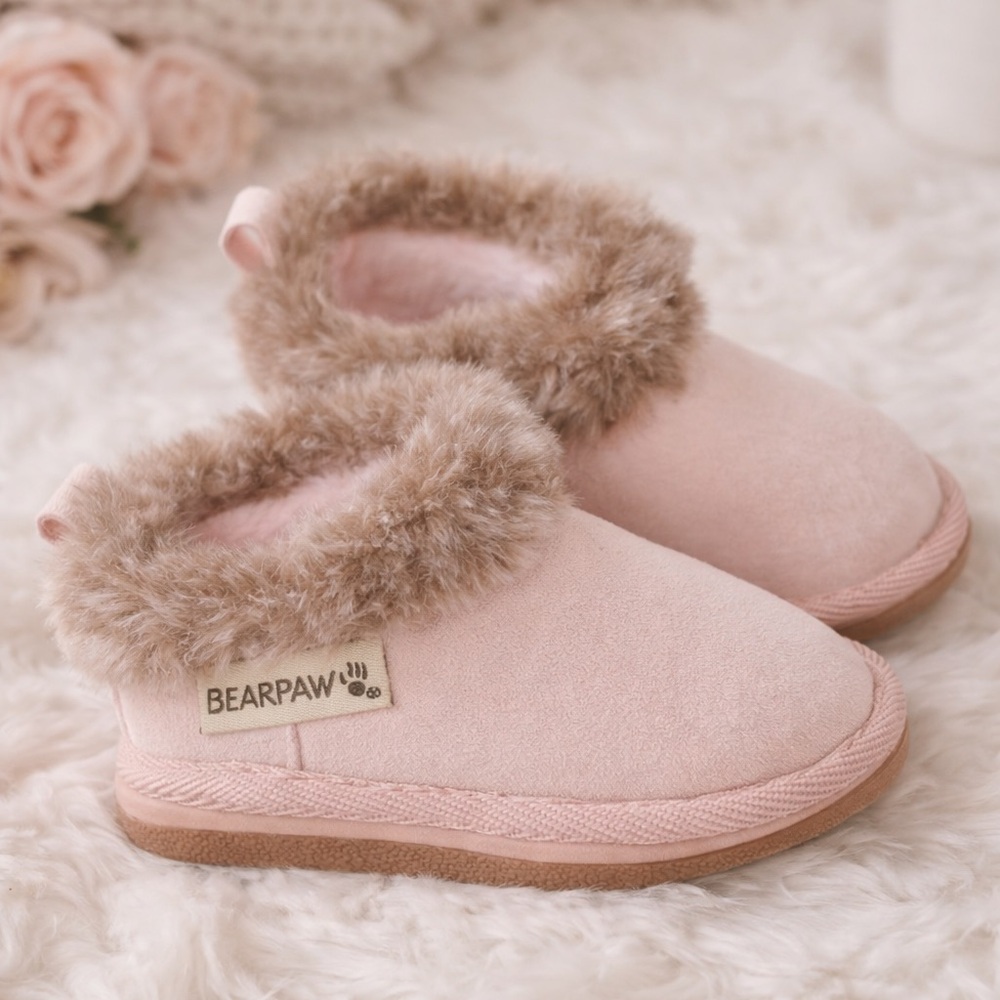 BearPaw pink Slippers with Plush Trim